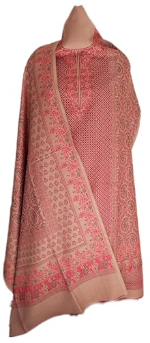 Image of Womens designer woolen suit for women with salwar and kashmiri shawl winter wear kani unstitched fabric set, stylish kurta pant set woollen dress material for women by pure pashmina wooltex