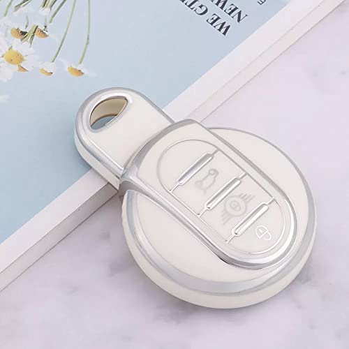 HIBEYO Smart Car Key Case Fits BMW Mini Cooper Key Case TPU Protective Cover for Mini F54 F55 F56 F57 Cabrio Clubman Countryman Key Case Key Case 3 Button Silver White - Image 3