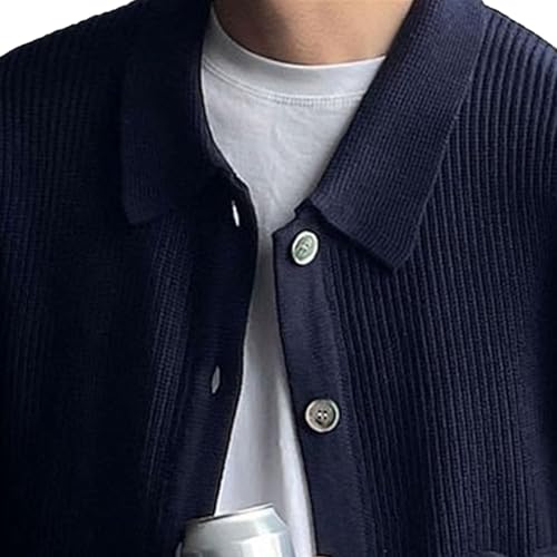 Men's Revers Collar Knitted Sweater Fall Winter Warm Knitwear Long Sleeve Button Lightweight Cardigan4