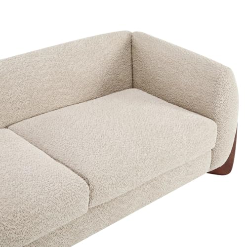 Image of Upholstered 3 Seater Sofa Three Seater Sofa with Wooden Legs for Living Room Hotels & Offices (3+2 Beige Boucle)