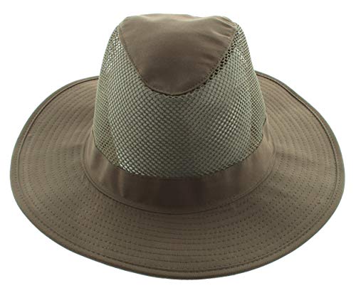 Jfh Group Wide Brim Outdoor Safari Summer Mesh Crown Hat With Neck Flap (Khaki Fbn, Medium) #TOP1