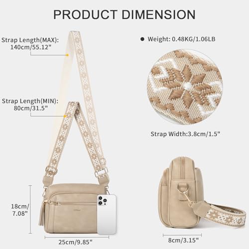 Image of Small Leather Crossbody Bags for Women Anti theft Purses and Handbag Shoulder Hangbag with Wide Strap Tassel