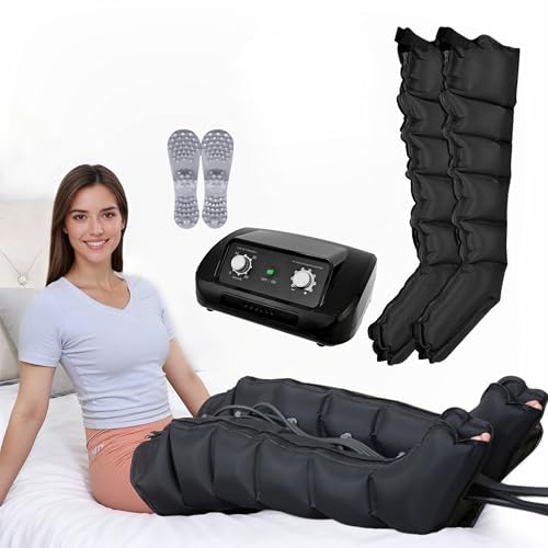 Lymphdrainage Gerät für Beine und Bauch 6 Kammern Professionelles Beinmassagegerät für Lymphdrainage Lipödem 30-240mmHg Einstellbarer Druck (Schwarz Beine L)