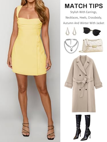 Women's Sexy Ruched Mesh Midi Short Dresses for Women Square Neck Fitted Elegant Club Party Cocktail Dress4