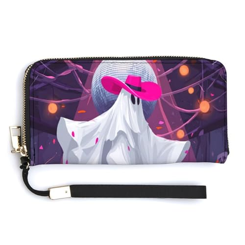Hot Pink Cowgirl Boots Ghost Dancing PU Leather Clutch Long Bifold Wallet, Coin Purse Credit Pass Case, Durable Card-Holder Money Storage for Women Men