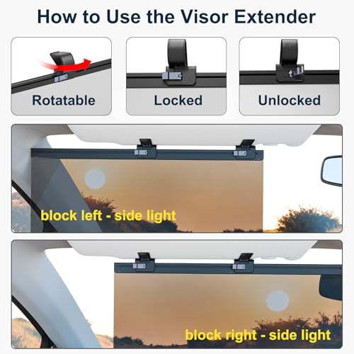 Image of Sun Visor Extender for Car, Visor Extender Attachment for Car, Adjustable Visor Extender Sun Blocker UV400, Polarized Sun Visor Extender, Anti-Glare, UV Protector (2 Pack, Large)