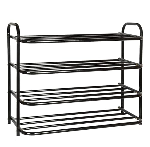 Image of DAREV Heavy Metal Shoe Rack (4 Shelves) Foldable Open Book Shelf, Book Shelve, Shoe Rack, Shoes Storage Rack for Home Shoe Stand Shelf Big (60 * 60 * 25 cm) (Black) (4 Shelf Big)