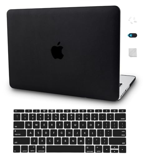 KECC Compatible with MacBook Pro 13 inch Case 2025 2024-2016 with Touch Bar M2 A2338 M1 A2289 A2251 A2159 A1989 A1706 A1708 Italian Leather Hard Shell Keyboard Cover (Black Leather)