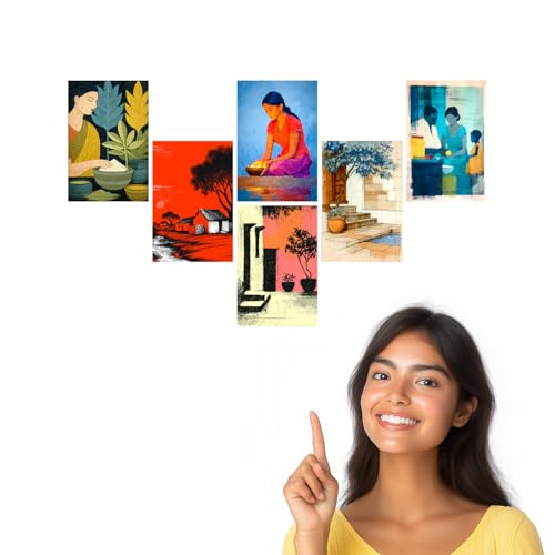 Image of SiddArtify Bohemian Wall Art Prints Set - Vintage People Poster Decor for Living Room Bedroom Office - Set of 2-4x6 Inch - Board (Pack of 6) - Sticker (Pack of 6)