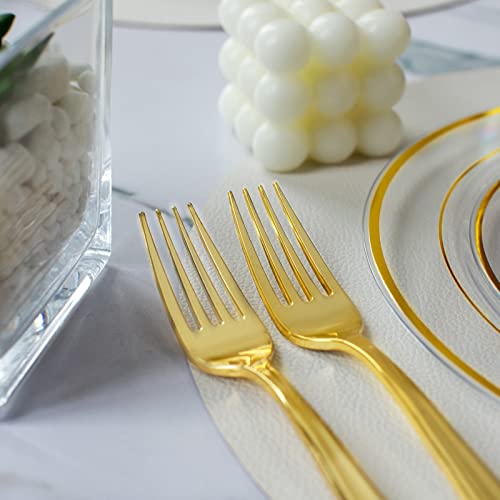 I00000 72 Pieces Gold Dessert Plates 7.5" & 72 Pieces Gold Disposable Forks 7.4", Clear Plastic Plates, Fancy Salad Plates And Appetizer Plates For Holidays, Occasions #TOP3