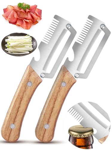 Multifunktionaler Gemüseschäler 3-in-1 Sparschäler aus Edelstahl mit Holzgriff Kartoffelschäler mit Präzisionsklinge Julienne-Funktion & Flaschenöffner für Obst Gemüse Küche & Grillen Bieröffner