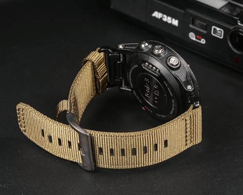 Image of HEMSUT Premium Nylon Watch Band for Garmin Quick Fit Watch - 20 /22 /26mm, Glossy Durable Non-Taper Strap with Tang Buckle Military Strap for Fenix Forerunner Approach MARQ Epix Tactix Quatix D2 Series