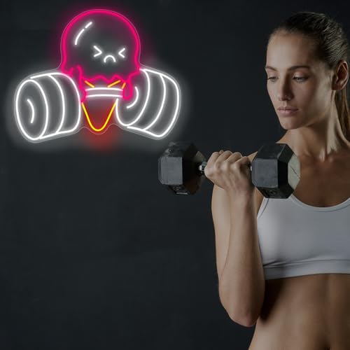 Image of Ice Cream Lift The Weight Neon Sign, Gymmer Led Sign, Body Building Gym Room Wall Decor, Open Gym And Fitness Club Wall Led Decoration, 16.9 inchx13 inch