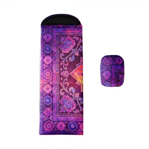 Erosebridal Purple Pink Mandala Camping Sleeping Bag Tie-Dye Watercolor Geometric Twin Sleeping Bag Teens Adults Bohemian Ethnic Floral Camping Quilt for Traveling Gradient Sunset Art Backpack Quilt