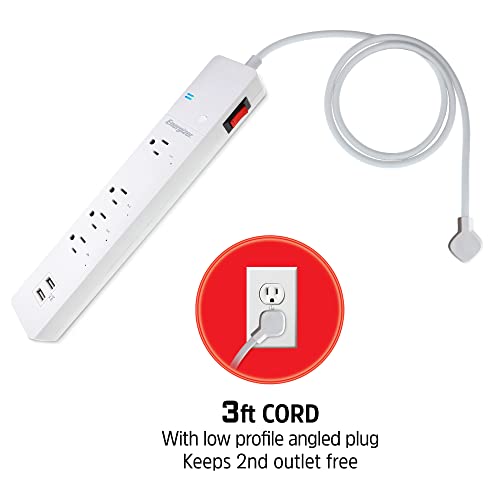 Image of Energizer Smart Wi-Fi 4 Outlet 2 USB Power Strip, 1,200 Joules, Powers 4 Separate Items, Charge Compatible Devices, Compatible with Alexa /Siri /Google Assistant