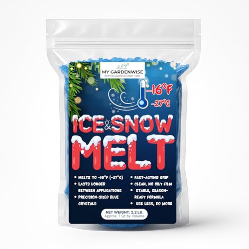 GARDENWISE Blue Ice & Snow Melt – Snow Melt, Rock Salt, Driveway & Sidewalk Salt for Ice, Blue Granular Rock Salt, Melts to −16°F (−27°C) – Resealable Zip Bag (1 Quart - 2.2 lb.)