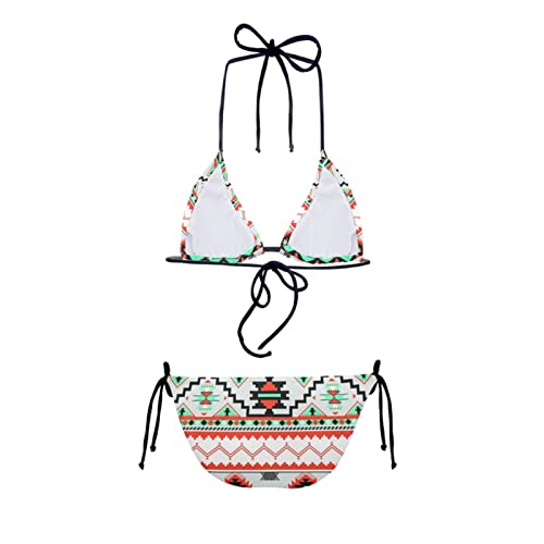 Belidome Aztec Southwest Geometric Women's Swimsuit String Triangle Bikini Set Tribal Style Stylish Bathing Suits Summer Beachwear Soft Quick Dry Comfort #TOP2
