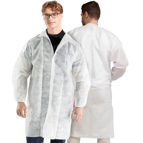 MEDICAL NATION Disposable Lab Coats | Case of 30 Extra Large | White Lab Coat Latex-Free Lab Coat for Women and Men PPE Protective Gowns with Snaps| Perfect for Hospitals Pharmacies Lab Clinics