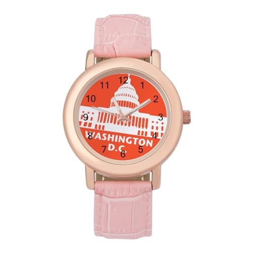 Washington D C Wrist Watches for Women Pink Leather Band Watch Fashion Three-Hand Watch Gift for Ladies