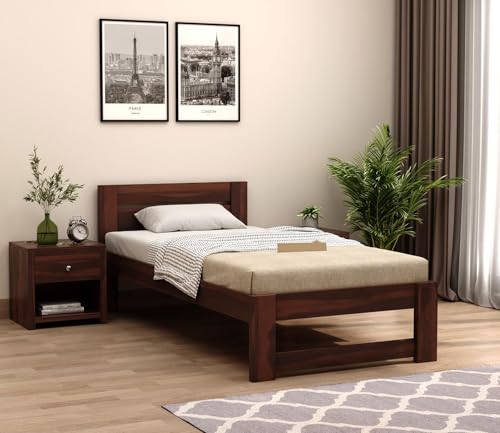 Image of CRAFT D ARTS Sheesham Wood Single Size Bed Without Storage | Wooden Single Bed | Space Saving Low Floor /Lying /Rise /Level /Profile Cot Bed for Bedroom | Denzel, Walnut Finish