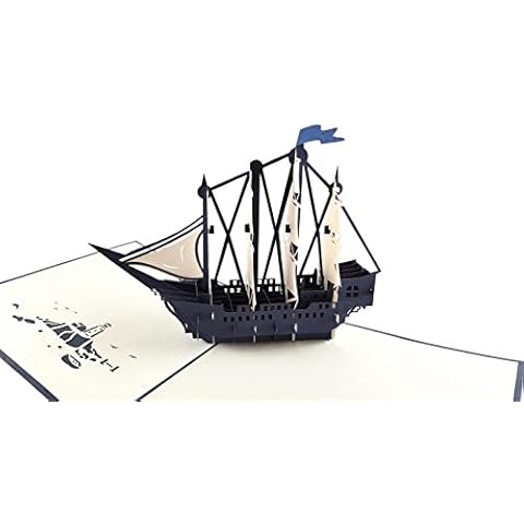 iGifts And Cards Unique Clipper Ship 3D Pop Up Greeting Card - Sailboat, Ocean, Ship, Wow, Blue, Nautical, Fun Half-fold Happy Birthday, Just Because, Special Days, Retirement, Graduation, Friendship Cover