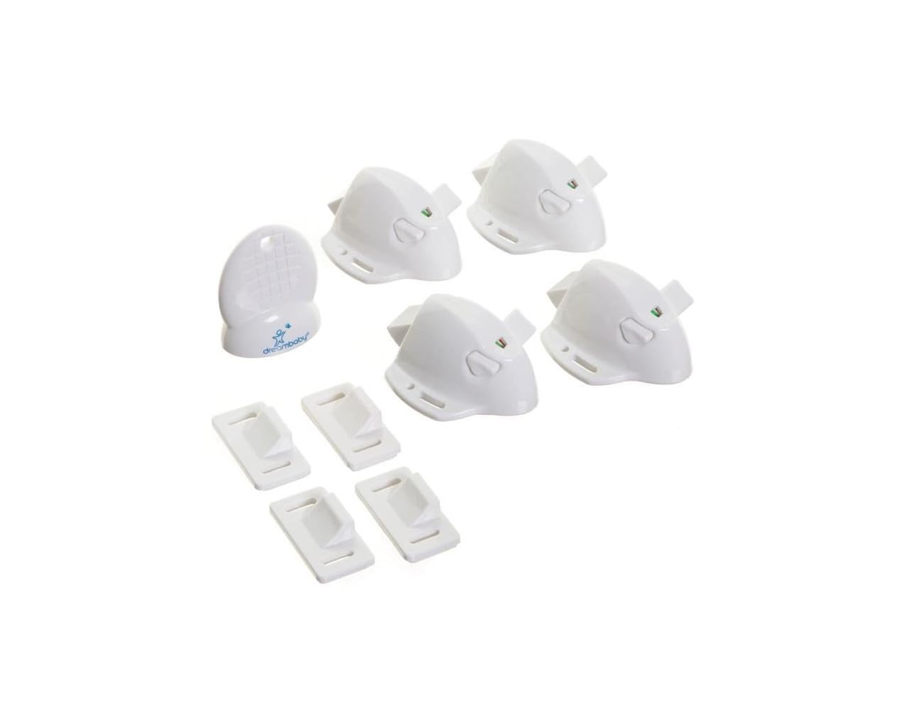 Dreambaby Bloque Placard/Bloque tiroir magnétiques adhésif, 4 serrures et 1 clé, blanc