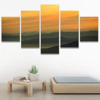 SIGNWIN 5 Panel Canvas Wall Art Sunset in The Mountains for Home Decorations Ready to Hang - 60