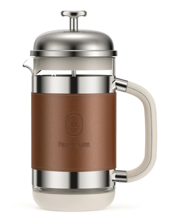 Hazel Quinn French Press Coffee Maker, 450ml/15oz, Heat-Resistant Borosilicate Glass, 304 Stainless Steel, BPA-Free, Easy to Clean, Precision Filtration for Coffee & Tea, Ideal for Home, Travel