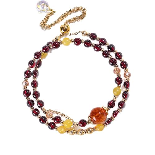 SUKIMIND イエローアンバーxガーネット 2連ブレスレット レディース 柘榴石 琥珀 黄塔晶 数珠 アクセサリー 女性 パワーストーン 5mm