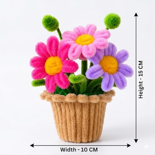 Image of XANTHIC 1Pcs Handmade Flower Pot Fridge Magnet | Colorful Chenille Flower Refrigerator Magnet | Cute Kitchen Decor Accessory | Decorative Floral Home & Office Decoration Gift