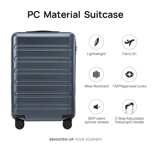 Image of NINETYGO Carry On Luggage 22x14x9 Airline Approved, 20 Inch Luggage with Smooth Double Spinner Wheels, Hard Shell PC+ABS Suitcase Carry-On, Lightweight Travel Luggage, TSA Approved (Grey, Andes)