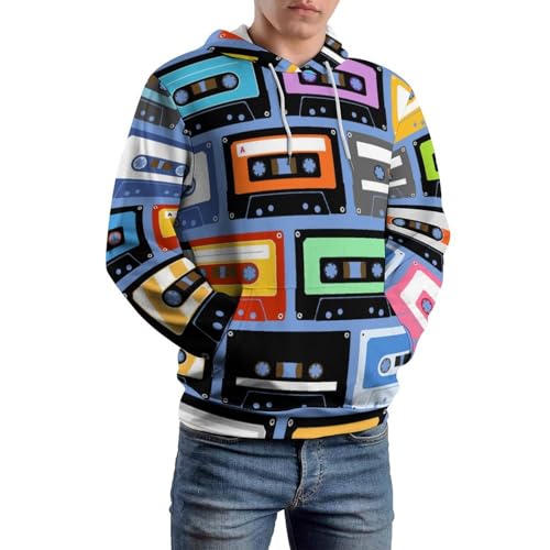 Sweat à capuche unisexe ruban rétro pull manche longue noir taille S