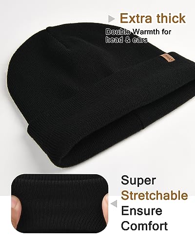 Image of FURTALK Mens Beanie Fleece Lined Winter Hats Double Layered Stylish Knited Cuffed Plain Hat