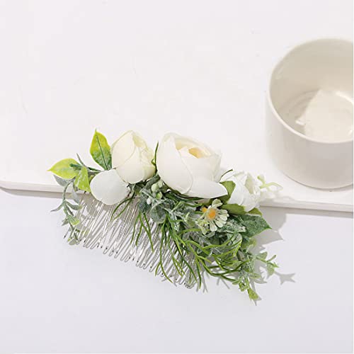 Fiddy898 Wedding Bridal Comb Camellia Hair Comb Ranunculus Green Leaf Floral Clip Headpiece 2002 #TOP5