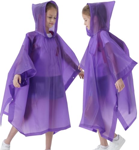 Image of Rain Poncho for Kids(2 Pack) Waterproof Reusable EVA Raincoat One Size Rain Jackets for Children,Boys and Girls