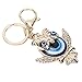 QWUUYEC Rhinestone Keychain with Owl Blue Turkish Evil Eye Pendant, Zinc Alloy, 1pc - Durable Fashion Jewelry, Unique Amulet Design, Stylish Bag and Purse Accessory