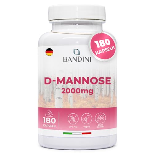 Bandini® D Mannose bei Blasenentzündung, hochdosiert, 180 Kapseln, zur Unterstützung der Harnwege, 100% vegan und gentechnikfrei, 3 Kapseln/Tag für einen 2-Monats-Vorrat