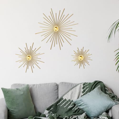 Fourluoo 3 Pack Gold Sunburst Mirrors for Wall Decor Circle