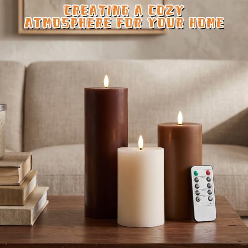 Image of 3 Pcs 6 /8 /12 inch Fall Vintage Flameless LED Candles Decorations for Home