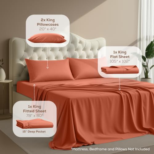 Image of Utopia Bedding King Size Sheet Set - 4 Piece Bed Sheets, Soft and Breathable Microfiber, Includes 1 Fitted Sheet, 1 Flat Sheet and 2 Pillowcases - Oeko Tex (Orange)