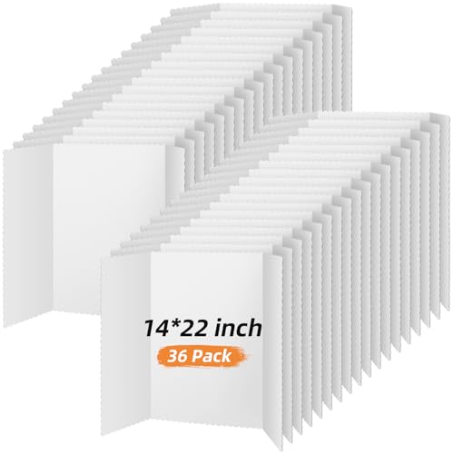Image of Ctosree 36 Pcs 14 * 22 Inch Tri Fold Poster Board Bulk, Science Fair Project Display Paperboard, Single Wall, Lightweight Presentation Board (White)