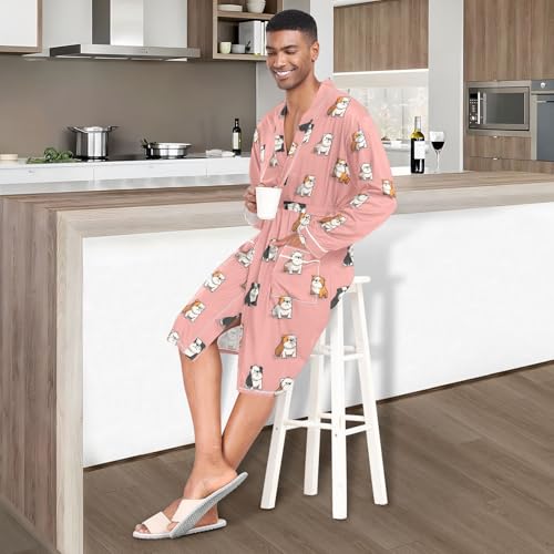 Men’s Robe Comic Dogs Print, Long Sleeve Bathrobe for Sleep Shower-M2