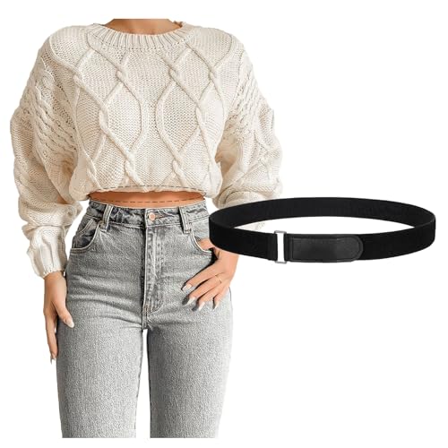 JASGOOD Women No Show Stretch Belt Invisible Elastic Hook and Loop Strap Belt for Jeans Pants Dresses(Black)