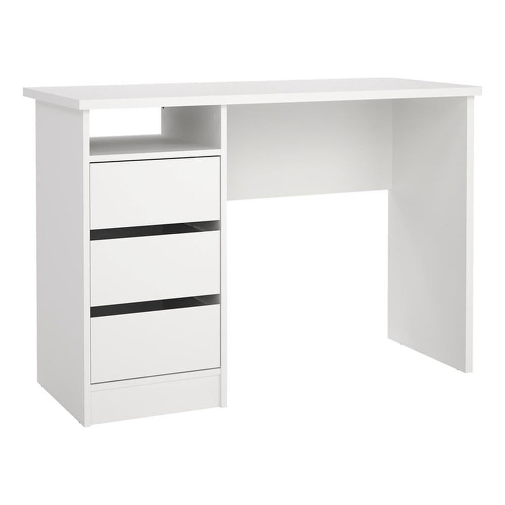 Pemberly Row Writing Desk with 3 Storage Drawers and Open Shelf in White