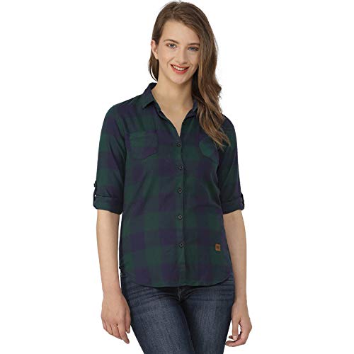 Campus SutraWomen's Checkered Button Up Regular Fit Shirt for Casual Wear | Spread Collar | Long Sleeves | Cotton Shirt Crafted with Regular Sleeve & Comfort Fit for Everyday Wear