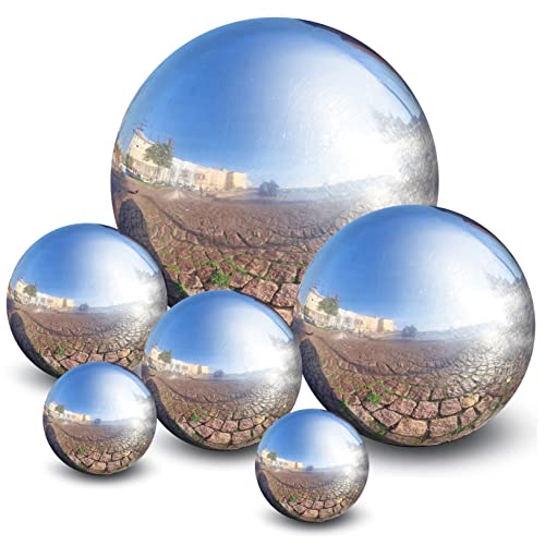 FONDOTIN 6 Pièces Lot de Boules INOX Ronds Boules Miroir pour Décoration Jardin Extérieur Sphères Poli Réfléchissantes
