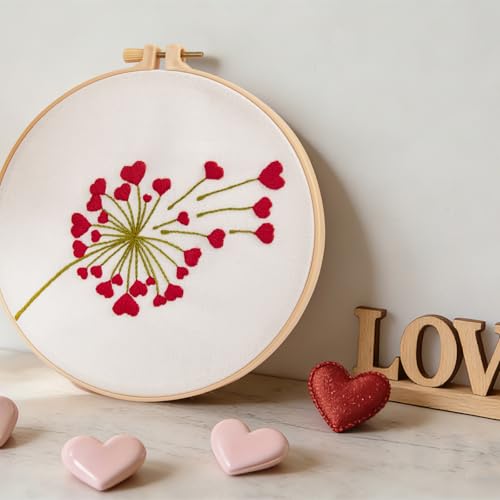Image of Lover Valentine's Embroidery Kits for Beginners Adults, Heart Shaped Hand Embroidery Kits, Cross Stitch Kits for Adult Anniversary Valentine's Gifts, Entire Set of Embroidery Supplies & Video Tutorial
