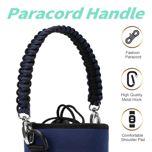 Image of Water Bottle Carrier Bag, 32 oz / 40 oz Water Bottle Sleeve with Paracord Hanlde & Strap, Neoprene Insulated Metal Canteen Pouch Holder with Phone Pocket for Gym, Sport, Fishing-Navy
