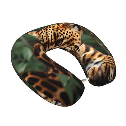 Almohada cervical de viaje con patrón leopardo negro miniatura 2