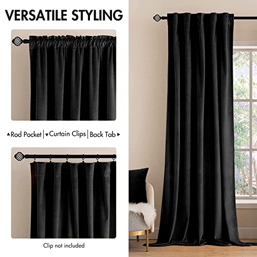Image of MIULEE Black Velvet Curtains 52x90 inches 2 Panels Luxury Blackout Curtains | Thermal Insulated, Super Soft Window Drapes for Bedroom Living Room, Rod Pocket & Back Tab, Halloween Decor